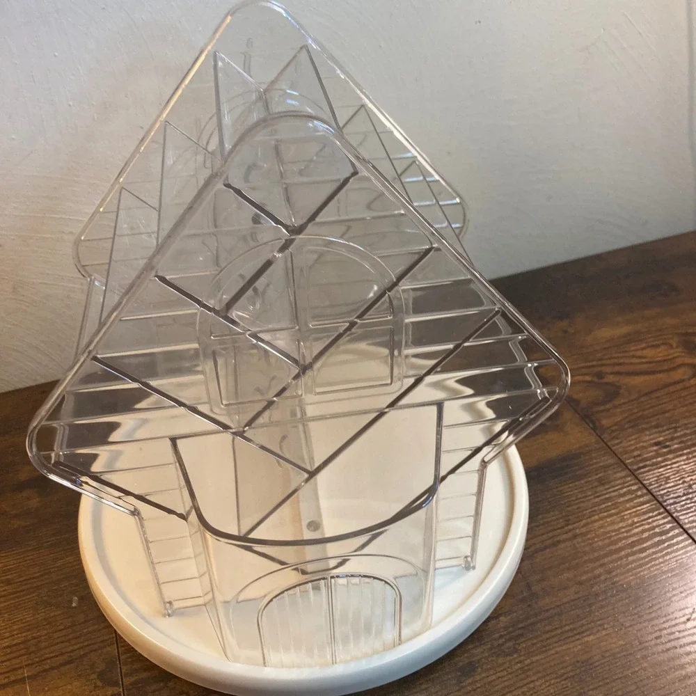 Rotatable 360 Clear Acrylic House Shaped Makeup Organizer Storage Rack 8529